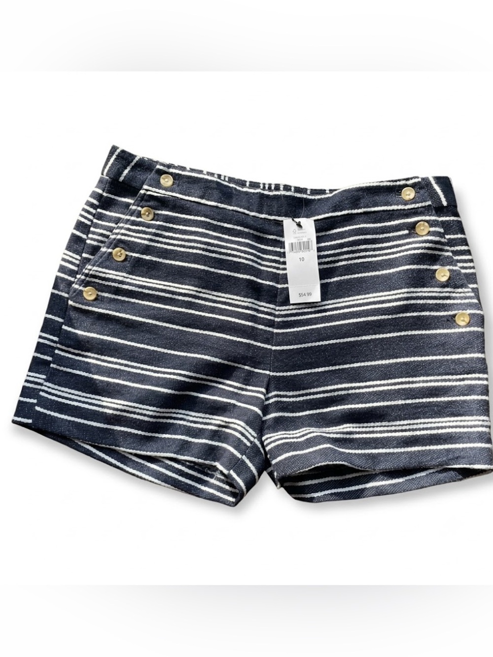 NWT Banana Republic Factory Navy Striped Sailor Shorts 10 High Rise Gold Buttons